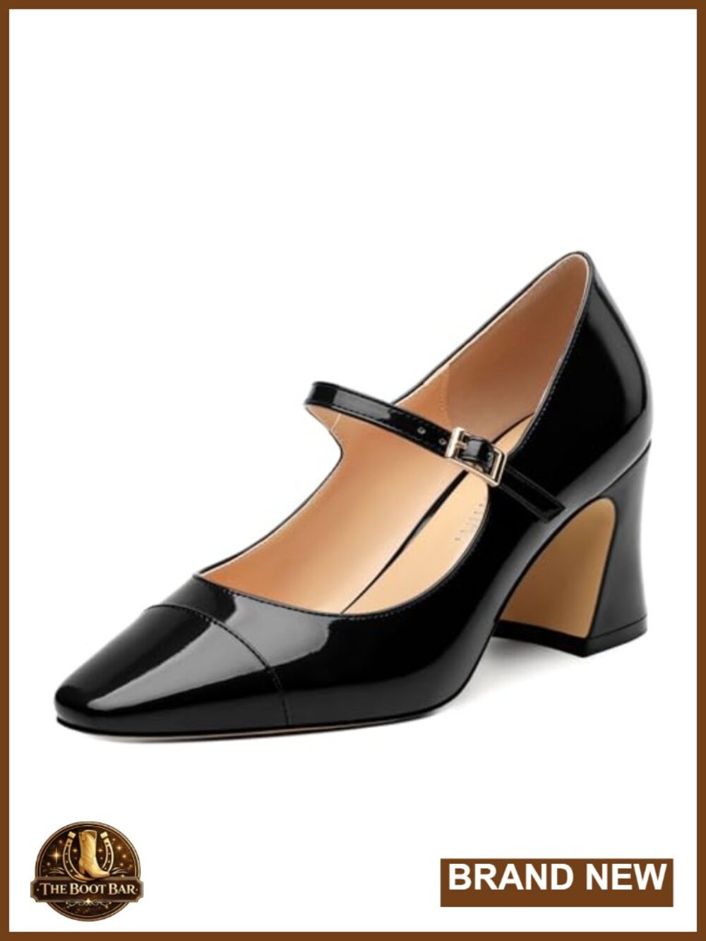 Womens Square Toe Mary Jane Chunky Block Heel Pumps Patent Buckle Strap